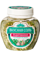 "ВКУСНАЯ СОЛЬ" 400гр.*6-С ЧЕСНОКОМ И ЗЕЛЕНЬЮ ЙОДИР.