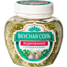 "ВКУСНАЯ СОЛЬ" 400гр.*6-С ЧЕСНОКОМ И ЗЕЛЕНЬЮ ЙОДИР.